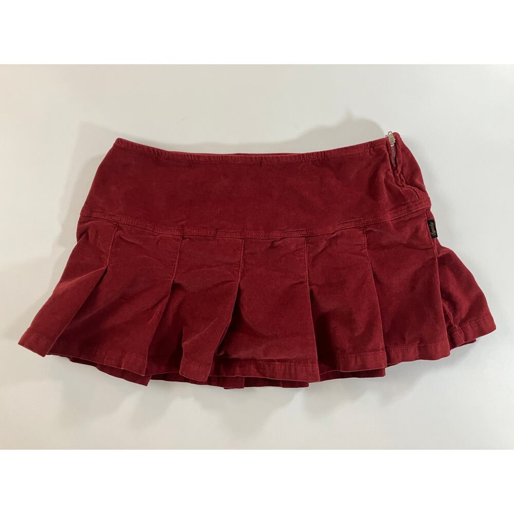 Superdry Women US 10 Red Corduroy Mini Skirt Pleated Cotton